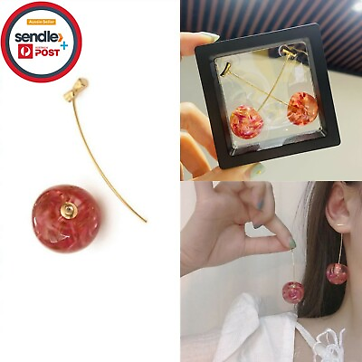 #ad Hand Made Cherry Earrings Dangle Dry Flower Resin Dangle Drop Australia seller AU $23.00