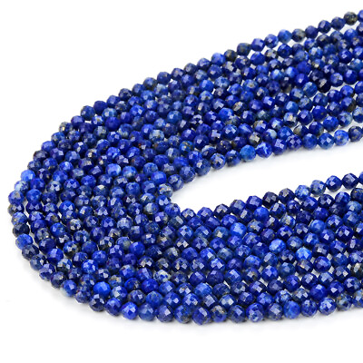 #ad 3MM Natural Lapis Lazuli Gemstone AAA Micro Faceted Round 15 inch $4.64