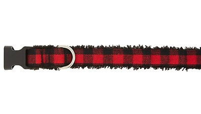 #ad Christmas Dog Collar Buffalo Plaid M Red Black Fuzzy Trim Fabric Merry amp; Bright $10.95