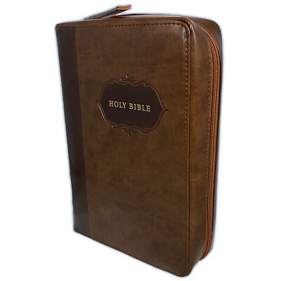 #ad KJV Large Print Zippered Bible with Organizer Cover brown indexed $34.99