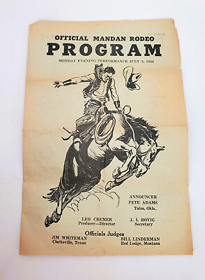#ad Vintage Rodeo Program Official Mandan North Dakota Rodeo July 3 1944 $19.95