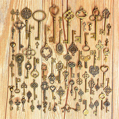 #ad Set of 70 Antique Vintage Old Look Bronze Skeleton Keys Fancy Heart Bow Pe.KE $8.16