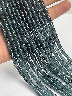 #ad 10quot; Natural Indigo Kyanite Green Faceted Tyre Heishi Cut 3 6mm Beads AAA Quality $50.00
