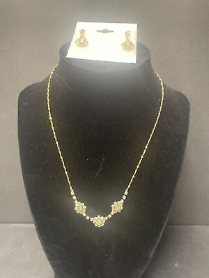 #ad Swarovski Crystal Gold Flower Necklace Set $20.00