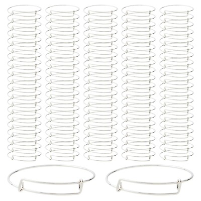 #ad 100 Pack Expandable Bangle Bracelet Set for DIY Jewelry Making Silver 2.6 In $17.49