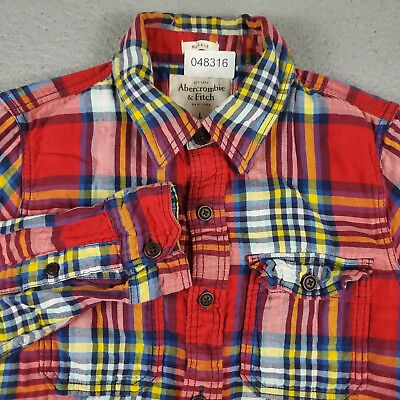 #ad Abercrombie amp; Fitch Shirt Mens Large Red Plaid Casual Button Up Long Sleeve $18.95