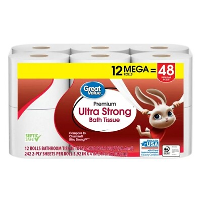 #ad Great Value Ultra Strong Toilet Paper Long lasting Septic Safe 12 Mega Rolls $21.25