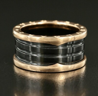 #ad Bvlgari B.zero1 18kt Rose Gold And Black Ceramic Four Band Ring AUTHENTIC $1099.00