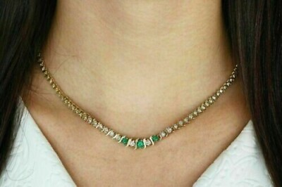 #ad 3Ct Round Cut Emerald amp; Simulated Diamond Tennis Necklace Silver Gold 925 Plated $266.15