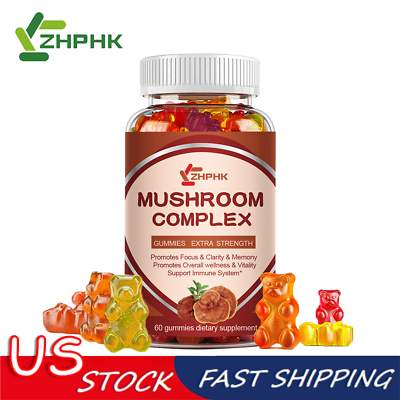 #ad 10x Mushroom Complex Gummies Lions Mane Reishi Shiitake Immune Memory Focus $13.88