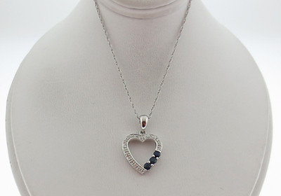 #ad Natural Blue Sapphires Diamonds Pendant Solid 10K White Gold Necklace 18quot; $295.00