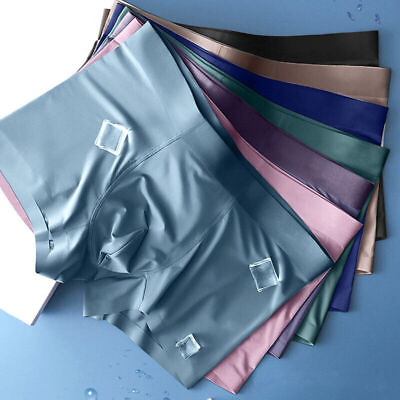 #ad Men#x27;s Summer Ice Silk Seamless Boxer Briefs Pouch Underwear Shorts Underpants $7.16