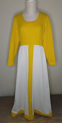 #ad Vintage 60#x27;s ALISON AYRES ORIGINAL Maxi Yellow White Dress Long Polyester $26.17