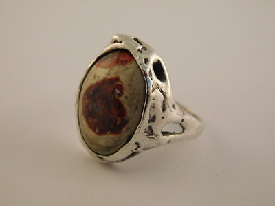 #ad FIRE AGATE STERLING SILVER RING ARTISAN BRUTALIST HANDCRAFTED SZ 5 3 4 $55.11
