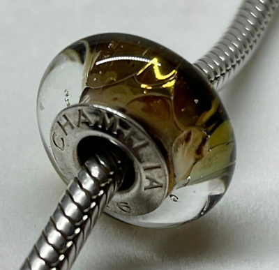 #ad Chamilia Twilight Gold Metallic Bubbles Murano Bead 925 Sterling NEW Foil $16.98