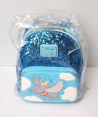 #ad LoungeFly Disney Dumbo Sequin Mini Backpack Collection Lounge Exclusive Blue NWT $84.99