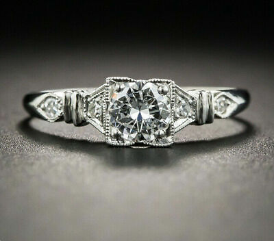 #ad Late Art Deco Vintage Estate Wedding Ring 14k White Gold 1.51 Ct Cubic Zirconia $265.90