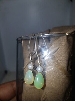 #ad Ethiopian opal amp; Freshwater Pearls gemstone beads Earring 925 silver jewelry B55 $44.66