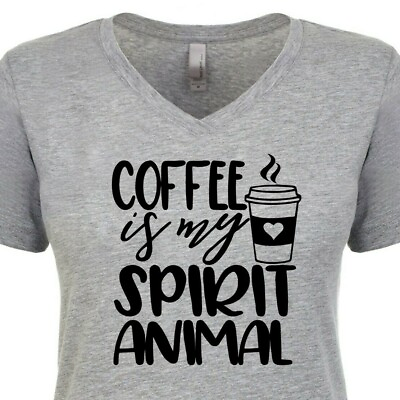 #ad Coffee is my Spirit Animal Funny Women#x27;s V Neck T Shirt Morning Parent Teacher $19.99
