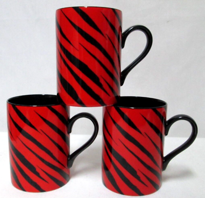 #ad Fitz and Floyd Zebre Zebra Rouge red black animal porcelain Mug Cup Set 3 Japan $97.49
