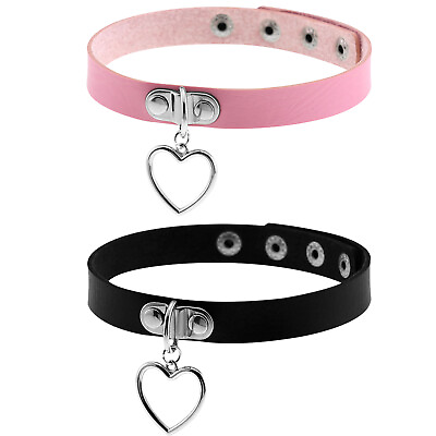 #ad Punk Women Heart Ring PU Leather Choker Necklace Collar Belt Cosplay Adjustable $11.99