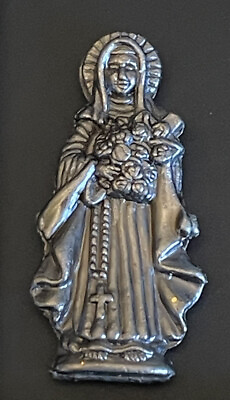 #ad Vintage Catholic St Teresa Silver Tone Pocket Figure In Sleeve $9.99