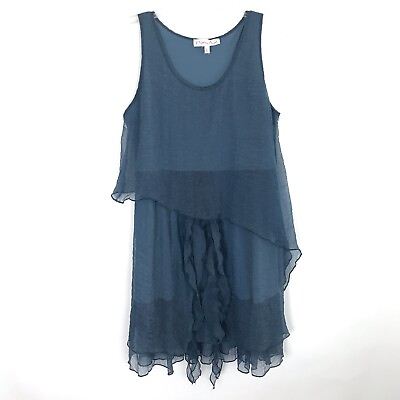 #ad Pretty Angel Tank Dress Womens Blue Chiffon Silk Sleeveless Layered Shift Large $19.99