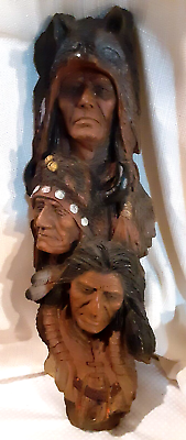 #ad Vtg 1999 Native American Resin Totem w Wolf Headdress Signed Nan Yang 17” X 6” $44.00