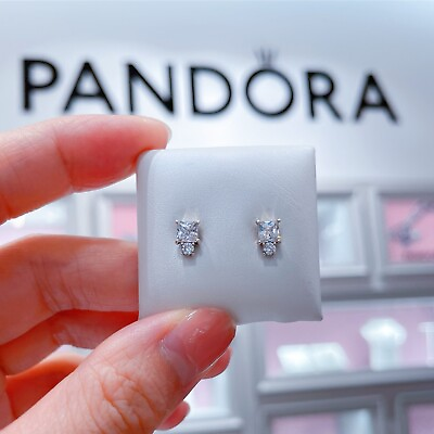 #ad Authentic PANDORA Sparkle Round amp; Square Sterling Silver Stud Earrings 290036C01 $36.99