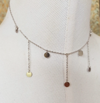 #ad Silver Chandelier Choker Necklace 925 Modernist Minimalist Dainty Chain Gift Box $23.20