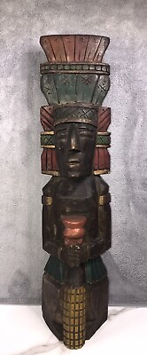 #ad 1995 Hand Carved Wooden Totem From Chichenitza Mexico “God Of Maize” 18.5” Tall $15.00