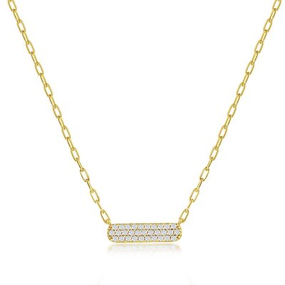 #ad Yellow Gold Plated Sterling Small Cubic Zirconia Bar Necklace $44.98