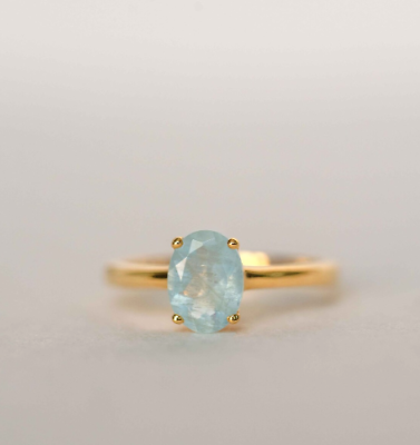 #ad Natural Aquamarine Gemstone Ring 10k Solid Gold Handmade Engagement Gift $257.99
