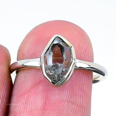 #ad Natural Herkimer Daimond Gemstone Band White Ring Size 7 925 Sterling Silver $7.99