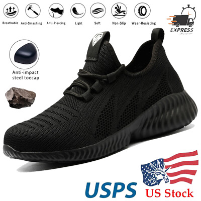 #ad Womens Steel Toe Sneakers Anti Smash Flexible Breathable Safety Shoes Non Slip $28.52