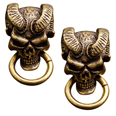#ad 2Pcs Brass Small Copper Skull Antique Charms Keychain DIY Pendant $7.99