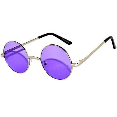 #ad Retro Round Vintage Tint Sunglasses Purple Lens Metal Silver Frame Spring Hinge $7.95