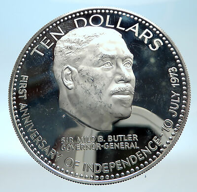 #ad 1974 BAHAMAS Large Independence Milo Butler Genuine Proof Silver $10 Coin i77493 $313.65