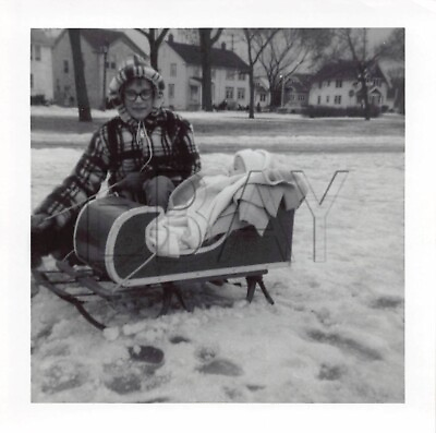 #ad Old Photo Snapshot Girl Winter Snow Sled #6 6A6 $6.30