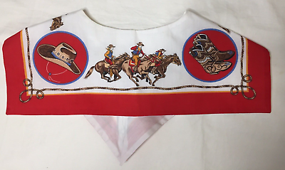 #ad Vintage Handkerchief Western Cowboy Hat Horse Rodeo Red Handcrafted Collar $11.99