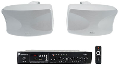 #ad 2 Rockville WET 44 PRO Dual 4quot; 4 Way Swivel 70V Commercial Speakers in WhiteAmp $254.90