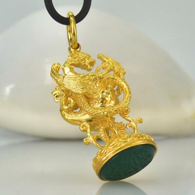 #ad Gold Vermeil Sterling Green Chalcedony Dragon Fob Seal Stamp Pendant 14.83 g $186.00