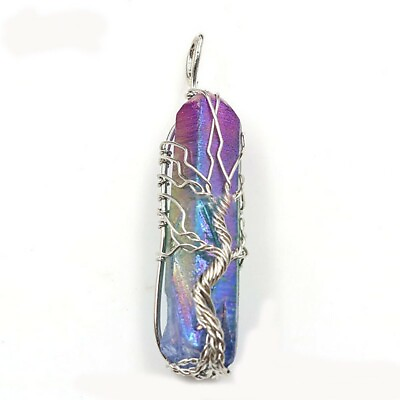 #ad Xmas Gifts Rainbow Natural Titanium Drusy Silver Life Tree Pendants Necklaces $7.40