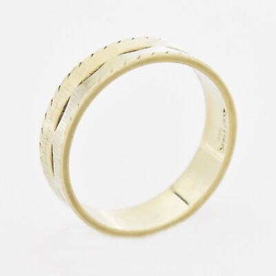 #ad 14k White Gold Vintage Textured Wedding Band Ring Size 9 $270.29
