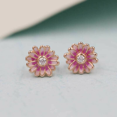 #ad New Authentic 100% 925 Sterling Silver Pink Daisy Flower Stud Earrings $19.94