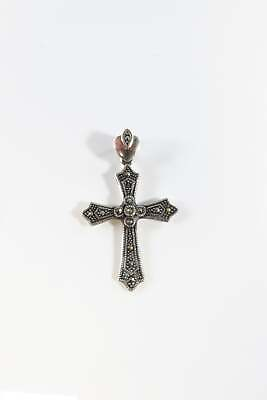 #ad Blackened Silver Christian Cross Pendant Marcasite Sterling Cross Pendant 1 5 8quot; $15.00
