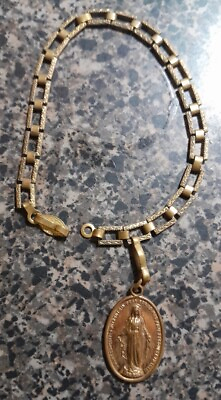 #ad Vintage Catholic Blessed Virgin Mary Miraculous Medal Bracelet $20.00