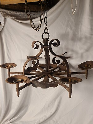 #ad Antique Chandelier Hand Forged Wrought Iron 24 X 14 inches Hammered rivets $225.00