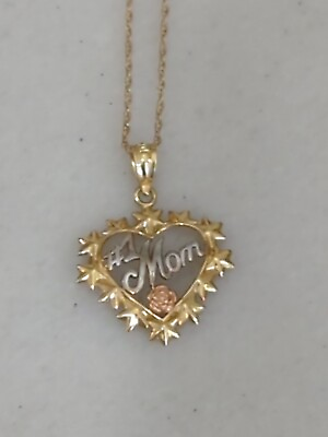 #ad Gorgeous 10K White Rose Yellow Gold #1 MOM Mother#x27;s Day Pendant Charm Necklace $125.00