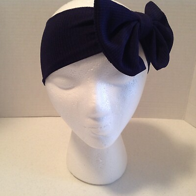 #ad Large Bow Headband Stretch Hairband Head Wrap Covering Wide Banded Navy Blue $9.99